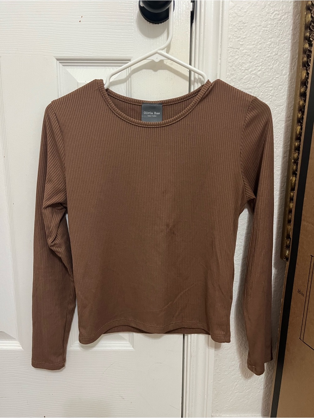 Olivia Rae Ribbed Long Sleeve Top in Chocolate Brown